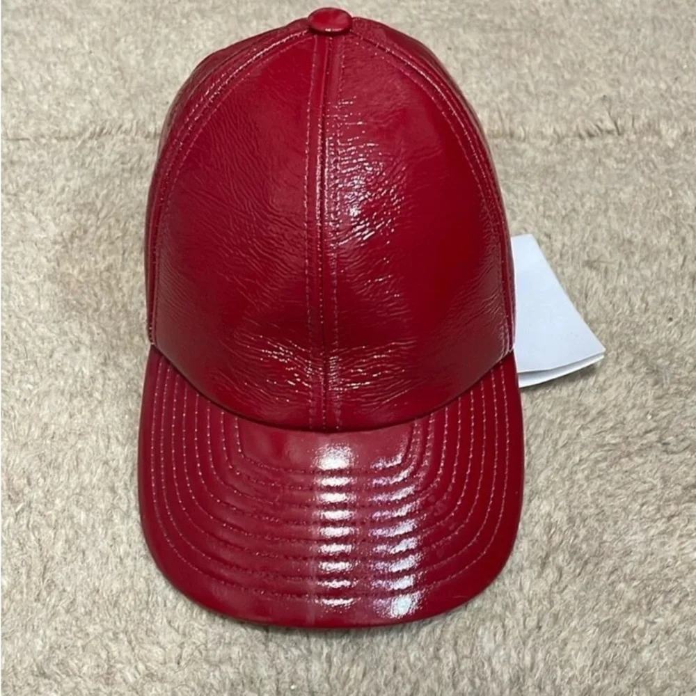 MONNIER COURREGES Signature Red Patent Leather Baseball Hat, NWT